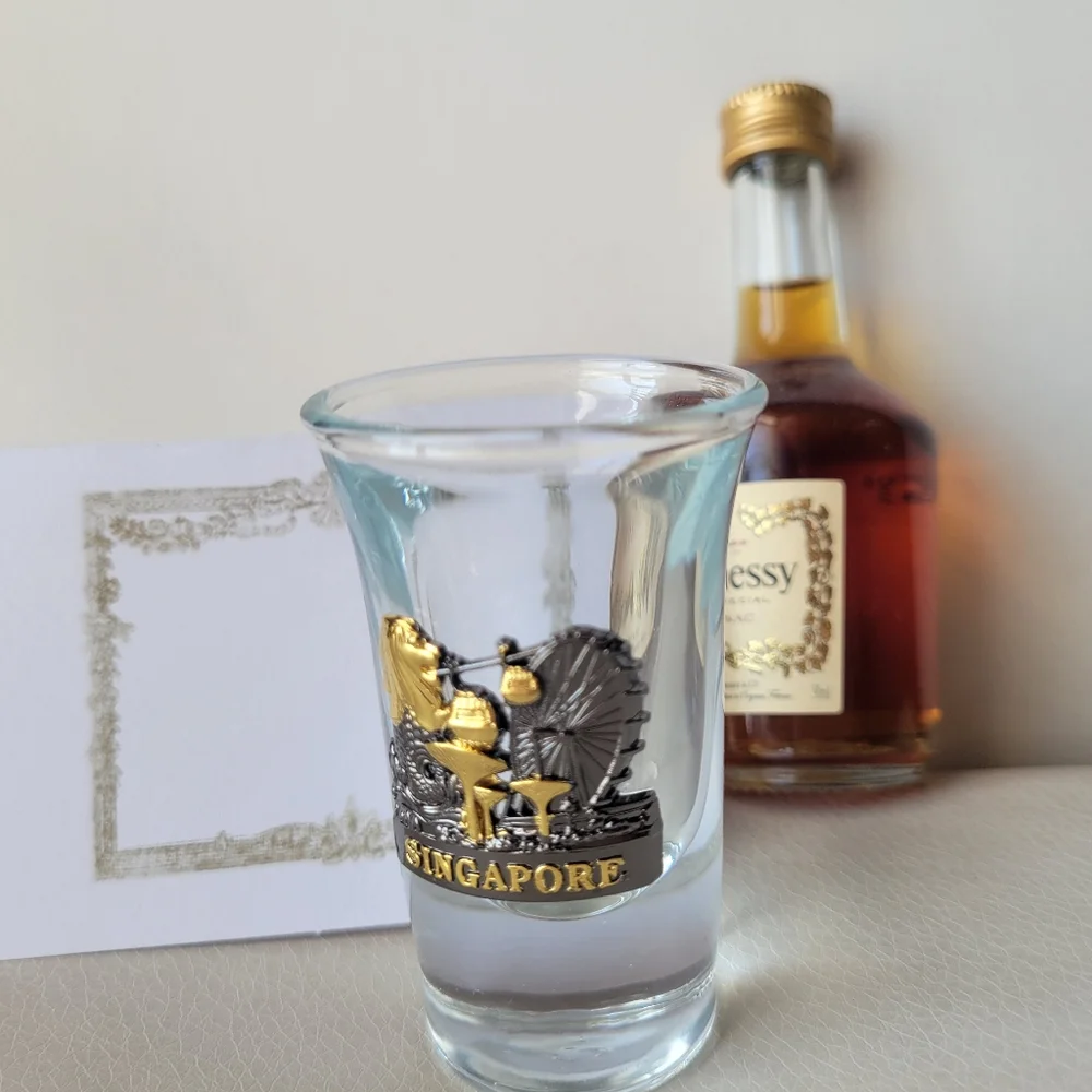 Singapore Shot Glass ~ Metallic Embellishment ~ Bar Cart ~ FINAL PRICE !!
